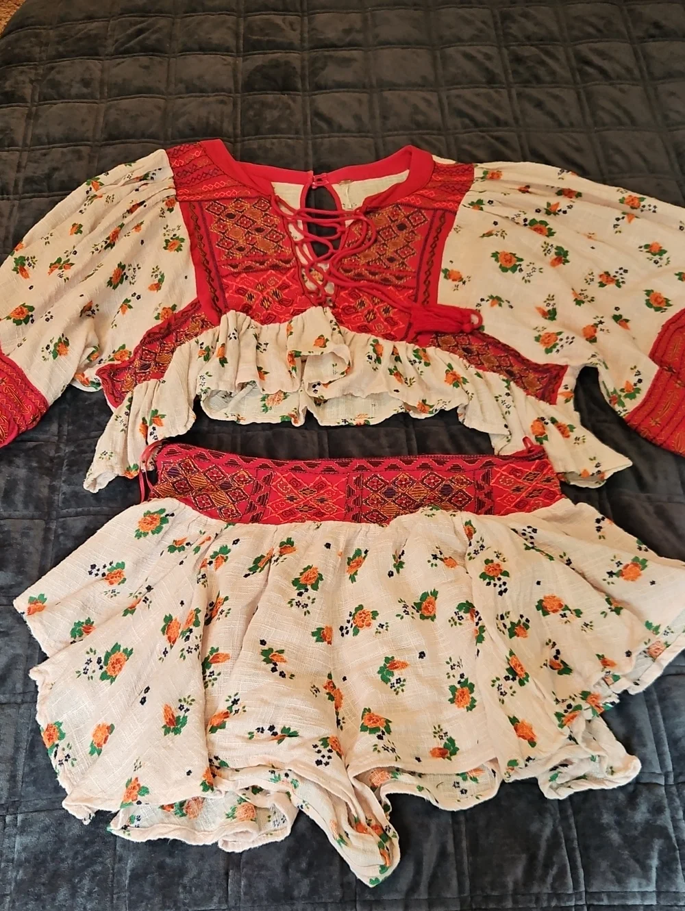 Rare Vintage Free People Kissed By The Sun Beach Set, L, Embroidered, Floaty